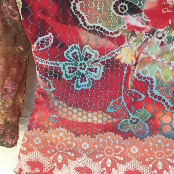 Women's Sz S Shirt Top 90s Lace Crop Reversible Floral Black Bohemian Y2K Fairy - Picture 9 of 16